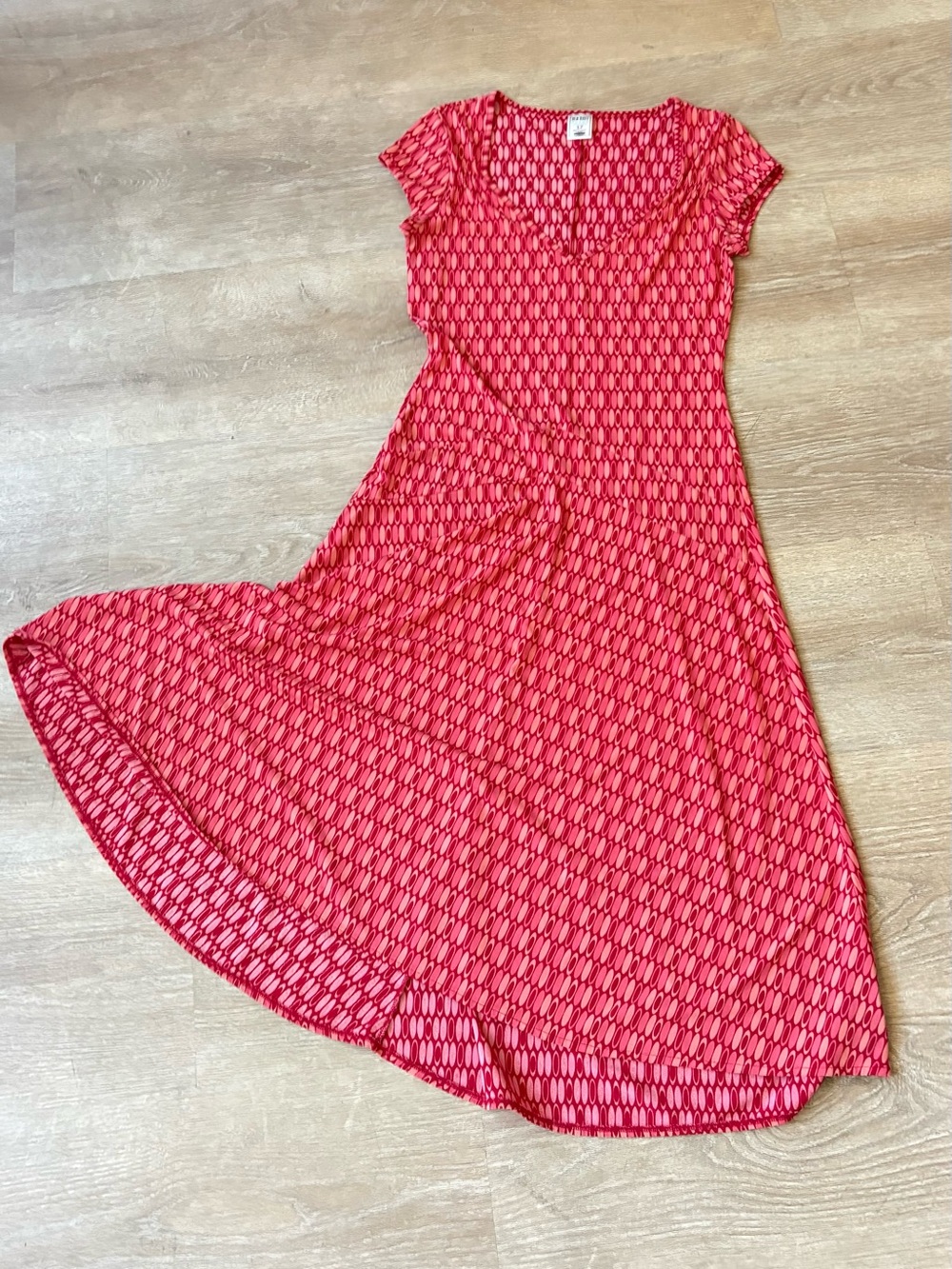 Vintage Y2K old navy Red Patterned Cap Sleeve Women's Dress